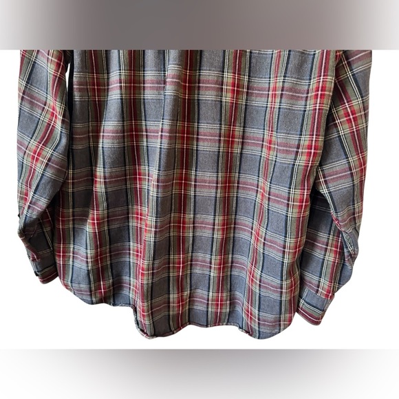 L.L.Bean Scotch Plaid Relaxed Fit Flannel Shirt Grey Button Up Long Sleeve L - Picture 4 of 9